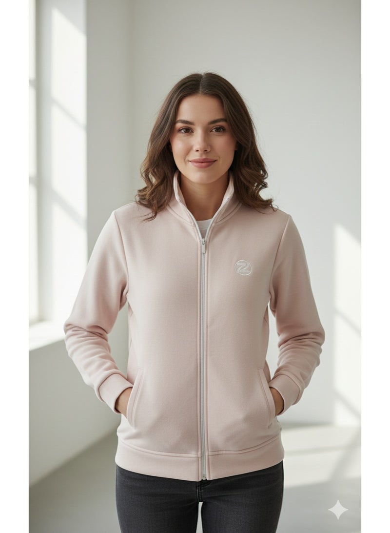 zecotex  Premium Milton Cotton Zip-Up Sweatshirt - Heavy Fleece Lining - Casual Winter Jacket - Baby Pink - Image 1